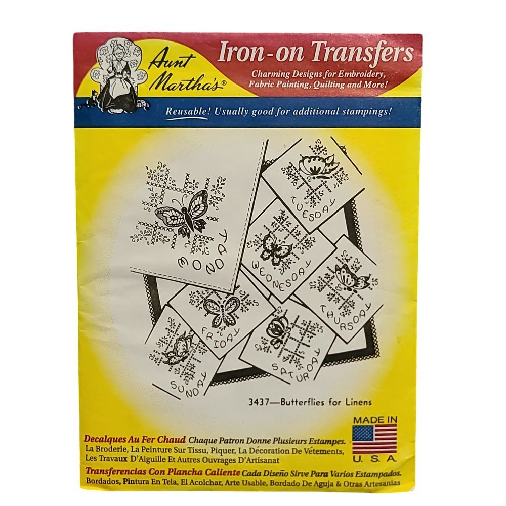 Aunt Martha's Butterfy Iron-on Transfer Pattern Linens Embroider Fabric Painting